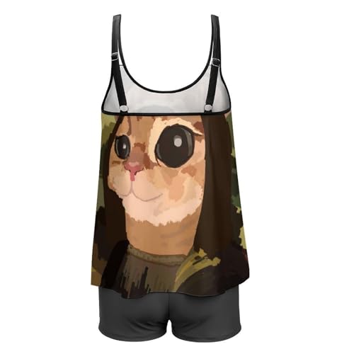 Maillot de bain tankini femme avec short de garçon et robe de plage imprimé chat drôle - 5