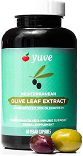 Yuve Mediterranean Olive Leaf Extract 750mg - 20% Non-GMO Oleuropein - Cardiovascular Health