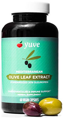 Yuve Mediterranean Olive Leaf Extract 750mg - 20% Non-GMO Oleuropein - Cardiovascular Health
