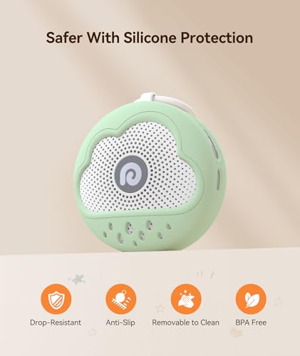 Image of Dreamegg White Noise Machine - Portable Sound Machine Baby with Safe Silicone Cover, Features Powerful Battery, 21 Soothing Sound, Noise Canceling for Sleeping, Baby Registry Gift, Nursery(Green)