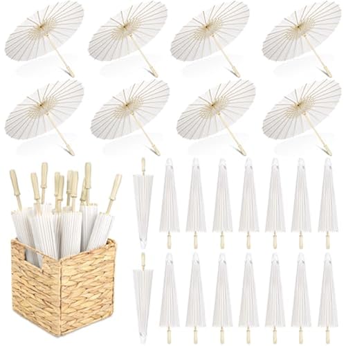 Aodaer 24 Pack 23.6in White Paper Umbrella Set with Storage Box