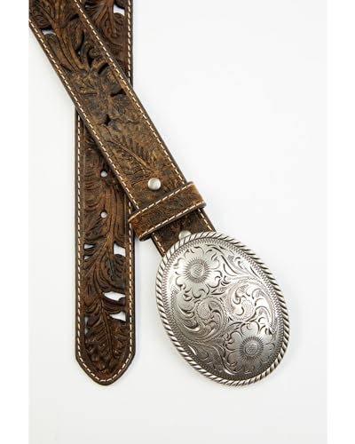 Shyanne Women's Oval Scroll Buckle Tooled Cut Out Belt - Sasp22bt42