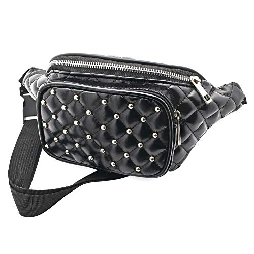Black Padded Studded Hip Belt Bum Bag