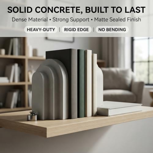 Wageso Concrete Bookends for Heavy Book, Decorative Modern Shelf Book Ends - image 4
