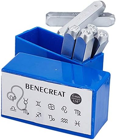 BENECREAT 42 Pack (3mm 1/8") Letter Number and Symbol Metal Stamp Set, Electroplated Matte Carbon Steel Uppercase Stamps Punch Press Tool for Imprinting Marking on Metal Wood Leather