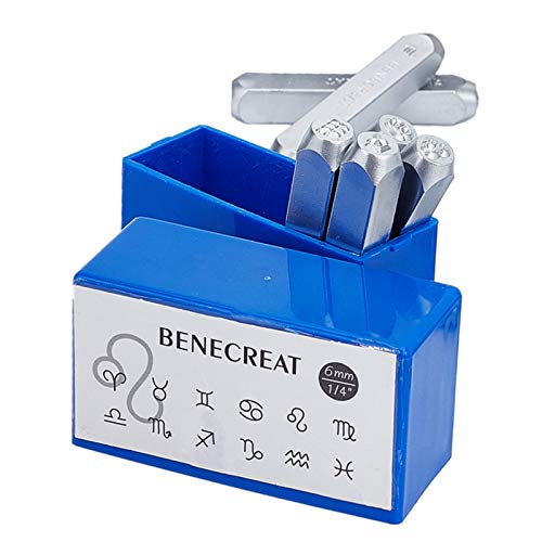 BENECREAT 12 Packs (6mm 1/4") Constellations Thème Design Poinçons en métal avec étui à Outils pour estampage en Bois de Bijoux en Cuir Cover
