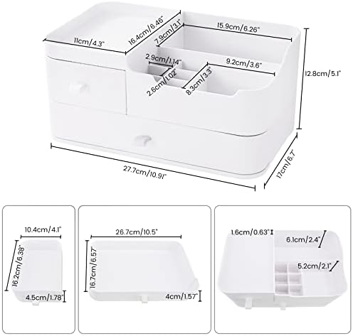 Macallen Makeup Organiser Make Up Storage, Cosmetic Organisers Make Up Storage Organizer Box - Cosmetic Storage Box Skincare Display Drawer Beauty Organizer for Bathroom Dresser Bedroom | White