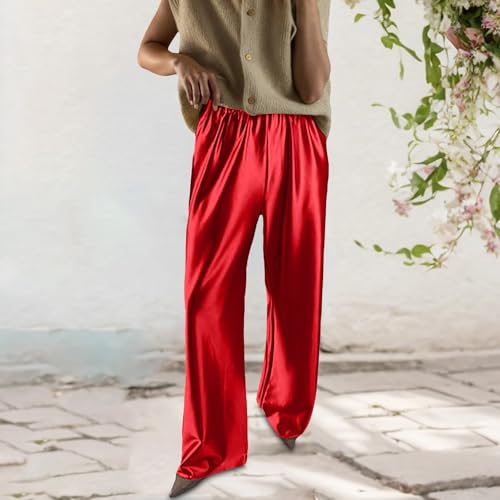 Pantalon toutes saisons à taille haute coupe droite et ampleur fluide
