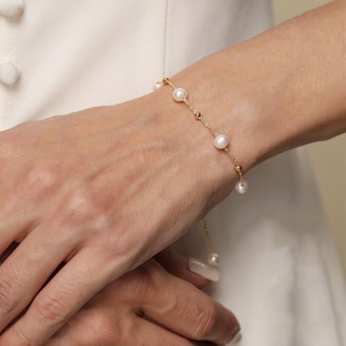 Pearl Gold Bracelets for Women Non Tarnish -14k Real Gold Plated Charm Beaded Bracelets White Brides Bridesmaid Wedding Dainty Pearl Bracelet Gold Jewelry for Women Accesory Birthday Gifts3