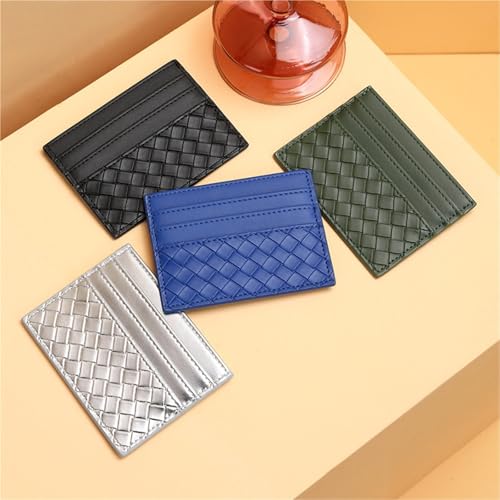 Woven Card Holder One-Piece Pu Leather Mini Card Holder ID Access Card Holder(Silver)3