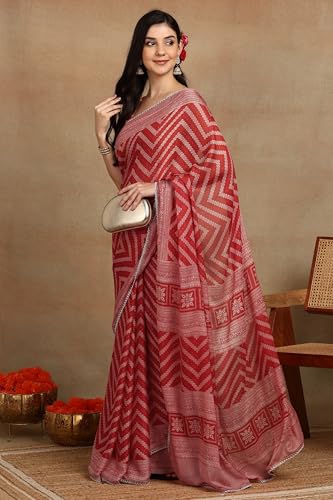 Image of MIRCHI FASHION Women Saree Leheriya Print Chiffon | Lightweight Traditional Sari for Farewell and Wedding Ceremonies with Unstitched Blouse Piece