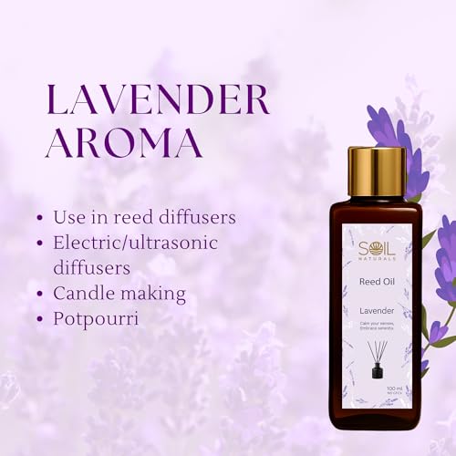 Image of Lavender Reed Diffuser Oil - 100 ml | Pure Natural, Undiluted Lavender Aroma Oil for Reed Ultrasonic & Ceramic Diffusers | Long-Lasting Aromatherapy for Home, Office & Spa
