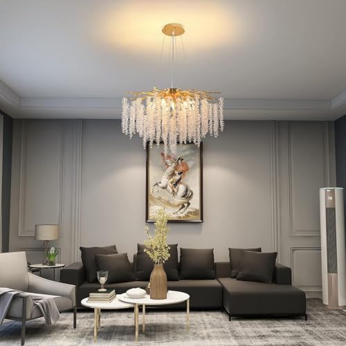 Image of Luxury Modern K9 Crystal Chandelier Lighting Fixture | Italian Style 6-Light Crystal Chandelier Ceiling Light for Living Room, (Round-corona-600MM)