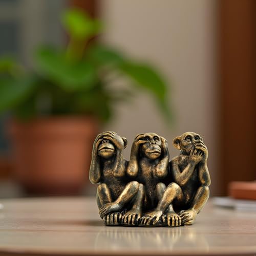 Estatua 3 Monos Sabios de Resina con Acabado Bronce miniatura 6