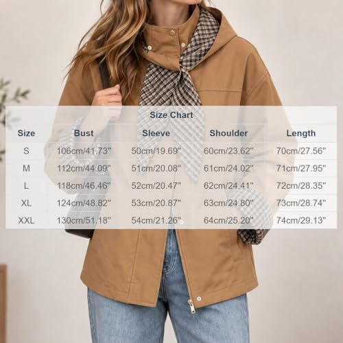 Cropped Trench Coat for Women Fall Winter Jacket with Plaid Hood - image 6
