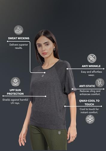Image of Women UPF Sun Protection Eco Friendly Yoga Top with Batwing Sleeve