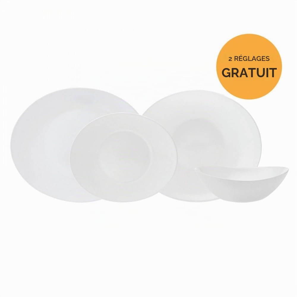 Karaca Pure Set de Vaisselle en Verre 24 pièces, Service de Vaisselle pour 6 Personnes, Élégant, Résistant à la Chaleur, Set de Assiettes Blanches, Service de Table Moderne