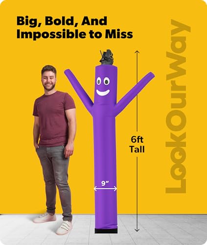 Image of LookOurWay Air Dancers Wacky Waving Inflatable Tube Man Attachment - 7 Feet Tall Advertising Air Dancer Waving Man Inflatable Tube Guy - Blower Not Included - Purple