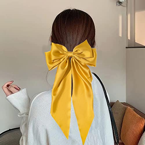 Ribbon Hairclip Vintage Satin Bow Bowknot Hairpin Women Hair Clip (Yellow) 1 Count (Pack Of 1) #TOP3