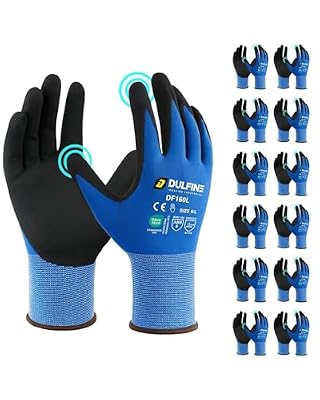 Safety Work Gloves MicroFoam Nitrile Coated-12 Pairs Pack,Blue Seamless Knit Nylon Glove with Black Micro-Foam Nitrile Grip,Ideal for General Purpose,Automotive,Home Improvement,Painting(Extra Large)