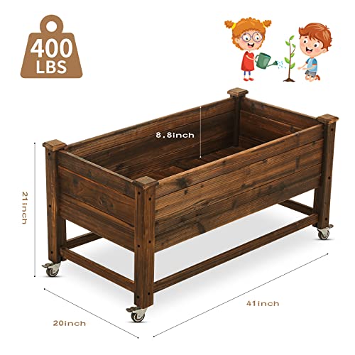Notume Raised Garden Bed 41X21X20-Inch Mobile Elevated Wood Planter Lockable Wheels, Outdoor Wood Elevated Planter Box Kit Customized For Children（Brown） #TOP1