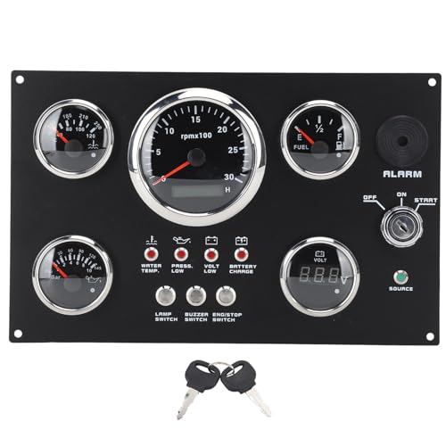 Instrumententafel-Set für Boote und Yachten, 85 Mm, 24 V, 0–3000 U/min, Wassertemperatur, Ölstand, Öldruckmesser mit Schlüssel (rote LED)