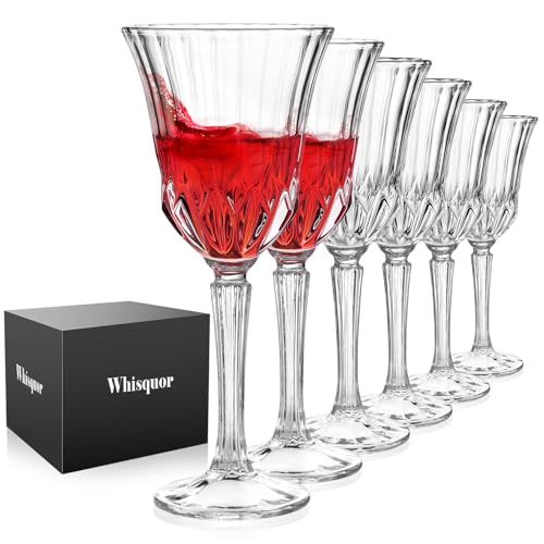 Whisquor Wine Glasses Set of 6, Lead-free Crystal Wine Glasses, Vintage Red Wine Glassware for Daily Use, Hosting Guests, Gifts for Wedding