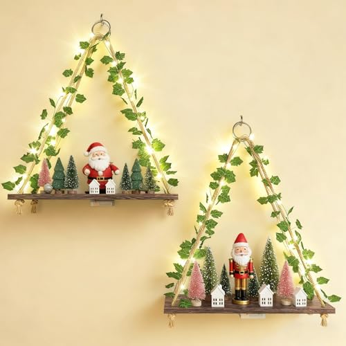 Fixwal Artificial Ivy LED-Strip Floating Shelves Set of 2, Macrame