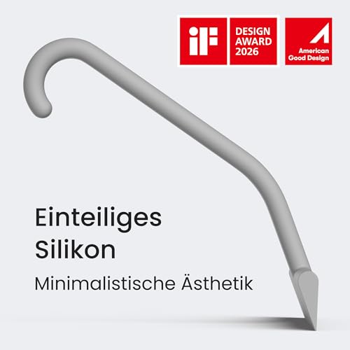 dancemoon JustHang Duschabzieher, einteiliger Softtouch-Silikon-Abzieher Dusche mit integriertem Haken, streifenfreies Abziehen ohne Quietschen, für Duschwand und Fenster, 25 cm, Grau