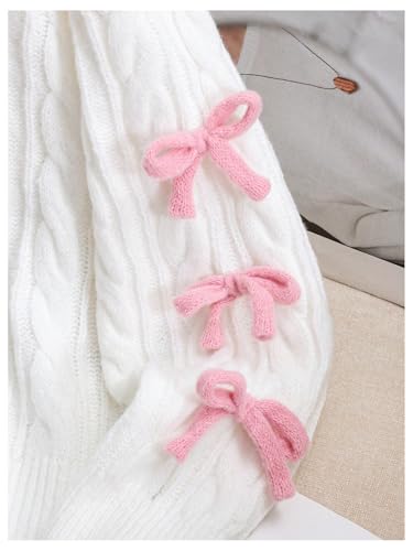 MakeMeChic Girl's Bow Sweater Cable Knit Crew Neck Long Sleeve Cute Pullover Tops3