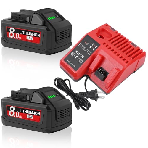 2Pack 8.0Ah M18 Battery & Charger for Milwaukee 48-11 Series