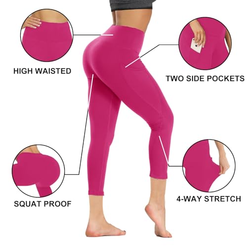 GAYHAY Leggings com bolsos para mulheres – 48 cm / 63,5 cm calças de ioga cintura alta controle de b