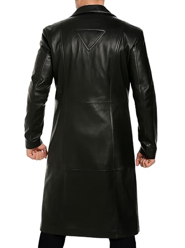 Men's Black Leather Trench Coat - Vintage Real Lambskin Leather Full Length Jacket for Men2