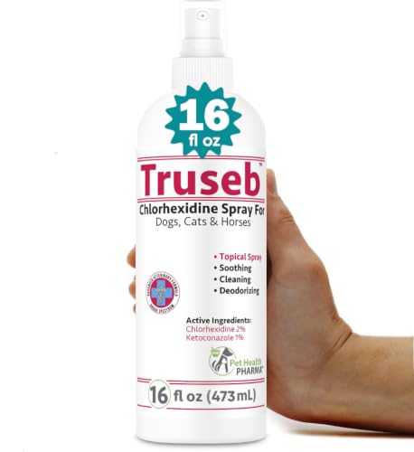 Truseb Medicated Maximum Strength Skin Infection Treatment Spray Ketoconazole and Chlorhexidine Spray for Dogs, Cats & Horses with Aloe Vera for Hot Spots, Itch Relief & Paw Chewing 16 oz (USA) by Pet Health Pharma - Used condition - US$23.65
