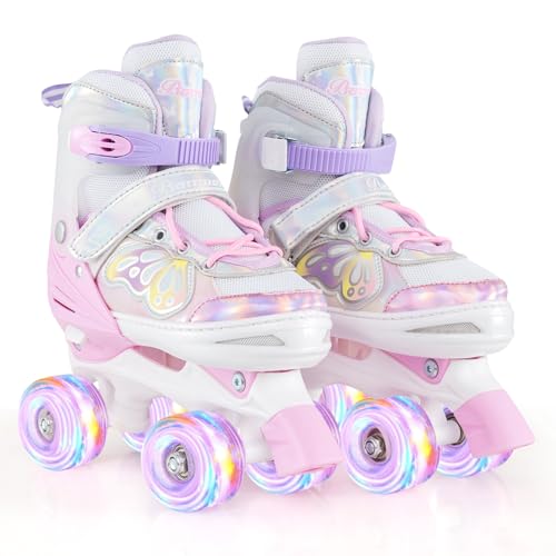 BABY JOY Roller Skates, 4 Sizes Adjustable Quad Skates for Girls Teens...