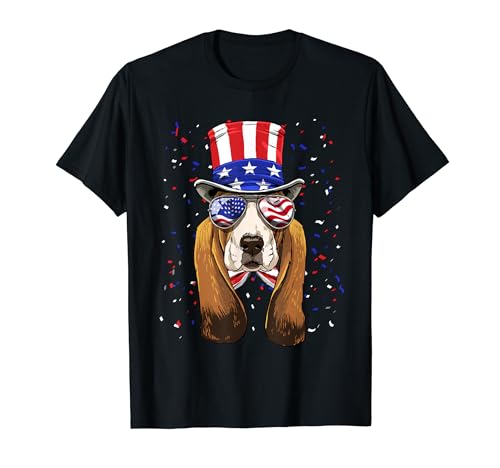 Basset Hound 4th of July American Dog USA Flag T-Shirt, Black