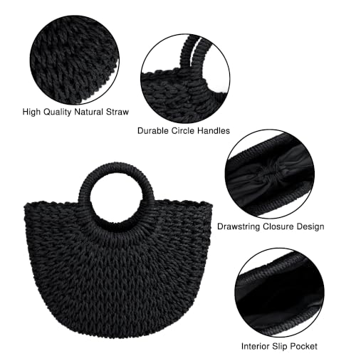Image of Womens Large Straw Beach Bag Woven Tote Bag Top Handle Handbag Purse for Summer