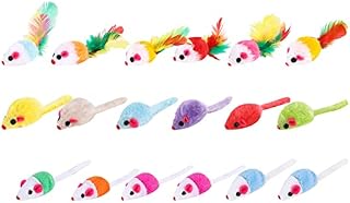 18 Pieces Cat Mice Toys Wee Kitten Mice Rattle Small Mouse Catnip Toys with Feather Tail Furry Interactive Cat Toy Mixed Pack Cat Plush Mouse Toy for Indoor Outdoor