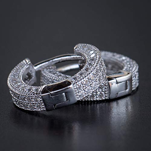 Small Iced CZ Bling Hoops with Cubic Zirconia 14K White Gold Plated 925 Sterling Silver Trendy Hip Hop 12mm Ice Out Huggie Hoop Earrings Jewelry Gifts for Men And Women2