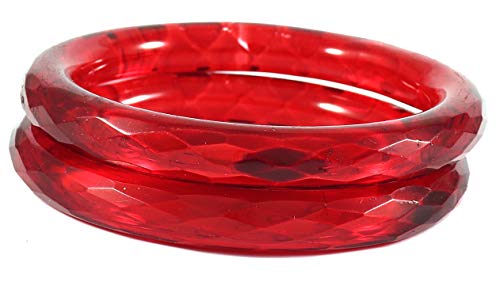Image of ZULKA Get your traditions Glass With Diamond Pattern Glossy Finished Kada Set For Women and Girls,(Red 2.8 Inches), Pack Of 2 Kada Set