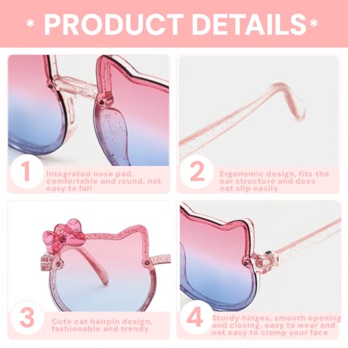 3PCS Girls Sunglasses Cute pink Heart-shaped Kitten Cartoon UV protection suitable for outdoor for kids aged 3-124