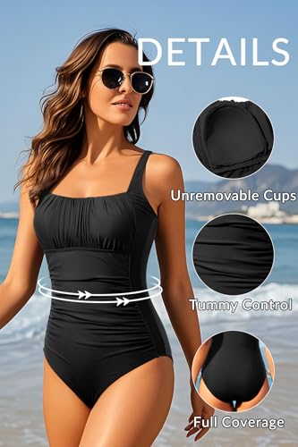 Image of Aqua Eve One Piece Bathing Suit for Women Tummy Control Swimsuit Slimming Vintage Swimwear