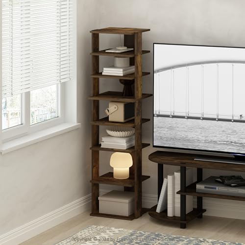 Image of Furinno Turn-N-Tube Corner Shelf, 8-Tier Display Rack, Vertical Corner Storage Rack, Space Saving Organization and Storage, Entryway, Living Room, Closet, Amber Pine