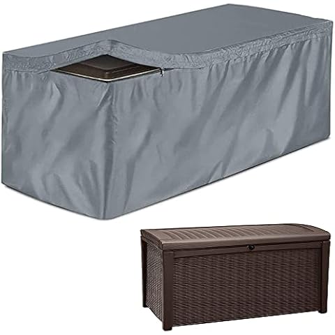 Patio Deck Box Cover Skyour Heavy Duty 420D Oxford 100% Waterproof Bench Outdoor Storage Deck Boxes Covers Garden Furniture Table Ottoman Dust Cover (S: 48x24x22in, Gray) Cover