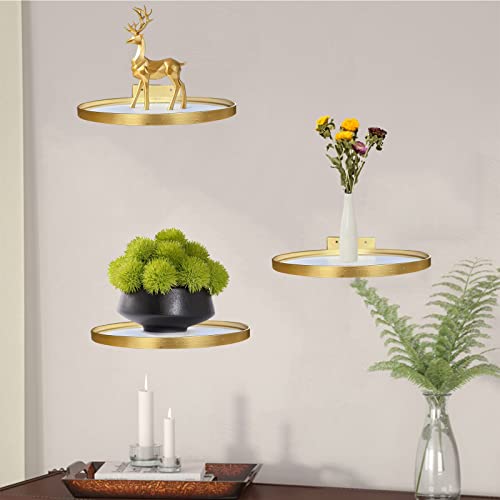 Cityelf Floating Shelves Wall Mounted Gold Wall Decor Iron Glass Hanging Shelf Home Decor Set Of 3 Display Ledge Shelves For Living Room Bedroom Office-Gold thumb #2