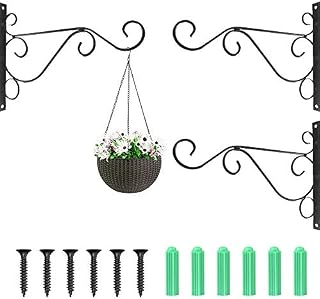 NETUME 3 Pack Hanging Basket Bracket - Metal Black Hanging Basket Hooks, Wall Brackets for Hanging Baskets Outdoor Indoor, Hanging Bracket Hooks with Screws for Garden/Bird Feeder/Plant/Lantern