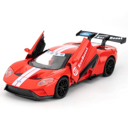 imtfzct 1/32 Ford GT Spielzeugauto, Modellauto aus legiertem Stahl, Sound- und Licht-Spielzeugauto mit Pull-Back-Funktion, Sammlergeschenk für Kinder von 3-10 Jahren(rot)