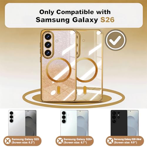 Image of Misscase for Samsung Galaxy S26 Case Compatible with MagSafe,Built-in Camera Lens Protector Full Protection Soft TPU Anti-Scratch Anti-Fingerprint Magnetic Glitter Slim Case Cover Gold