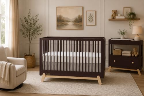 Image of Dream On Me Hygge 5-in-1 Convertible Full-Size Baby Crib in Chocolate Chip and Voak, GreenGuard Gold & JPMA, Converts to Toddler, Day & Full-Size Bed, Adjustable Mattress Heights, Modern Nursery