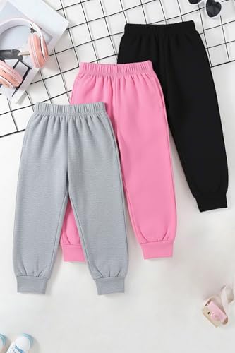 Image of Trampoline Girls Pack of 3 Cotton Blend Trackpants | Soft & Stretchy Joggers with Side Stripes | Casual Wear Bottoms for Girls
